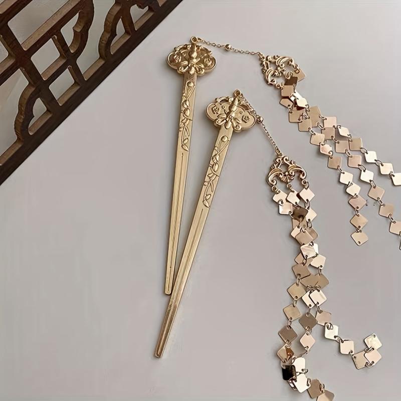 Alloy Golden Hairpin Tassel Hair Stick Ponytail Holder Hair Accessories