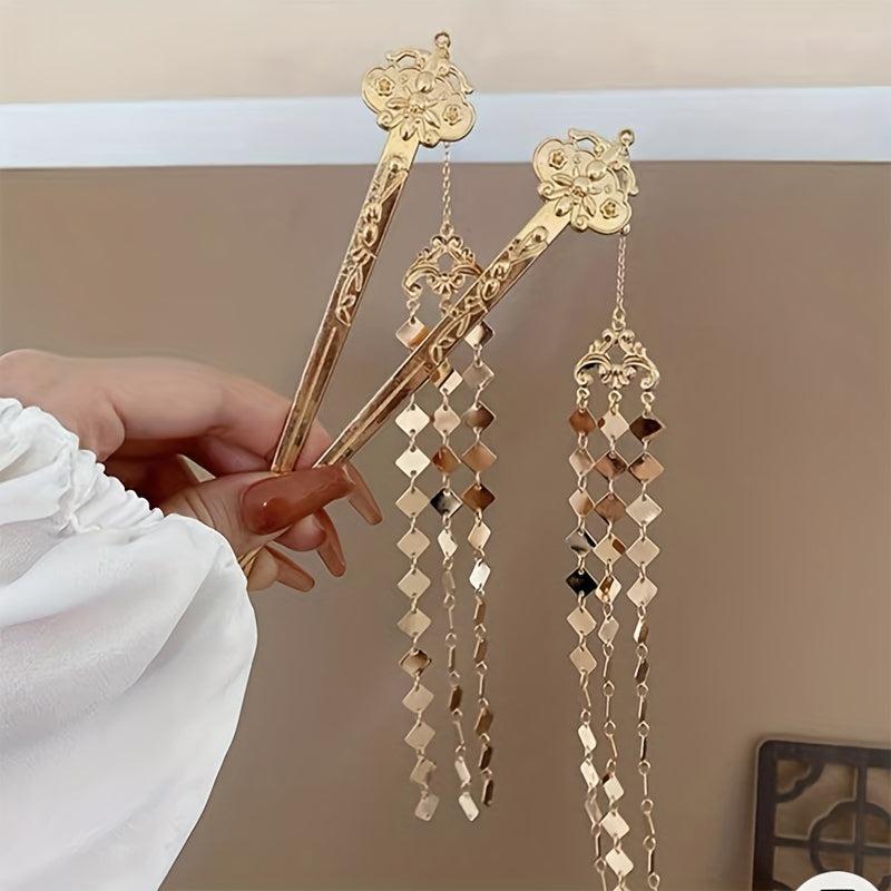 Alloy Golden Hairpin Tassel Hair Stick Ponytail Holder Hair Accessories