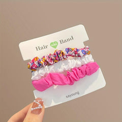3pcs Fabric Hair Tie High Ponytail Head Rope Elastic Durable Rubber Band