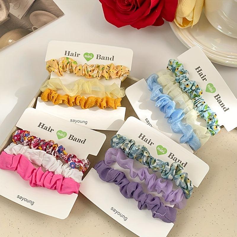 3pcs Fabric Hair Tie High Ponytail Head Rope Elastic Durable Rubber Band