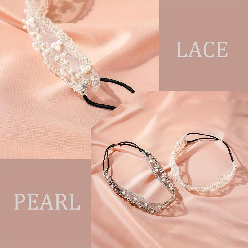 Bohemian Lace Pearl Headband Stretchy Floral Headwear