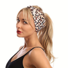 Y2K Leopard Pattern Headband Criss Cross Head Hoop Stretchy Hair Band