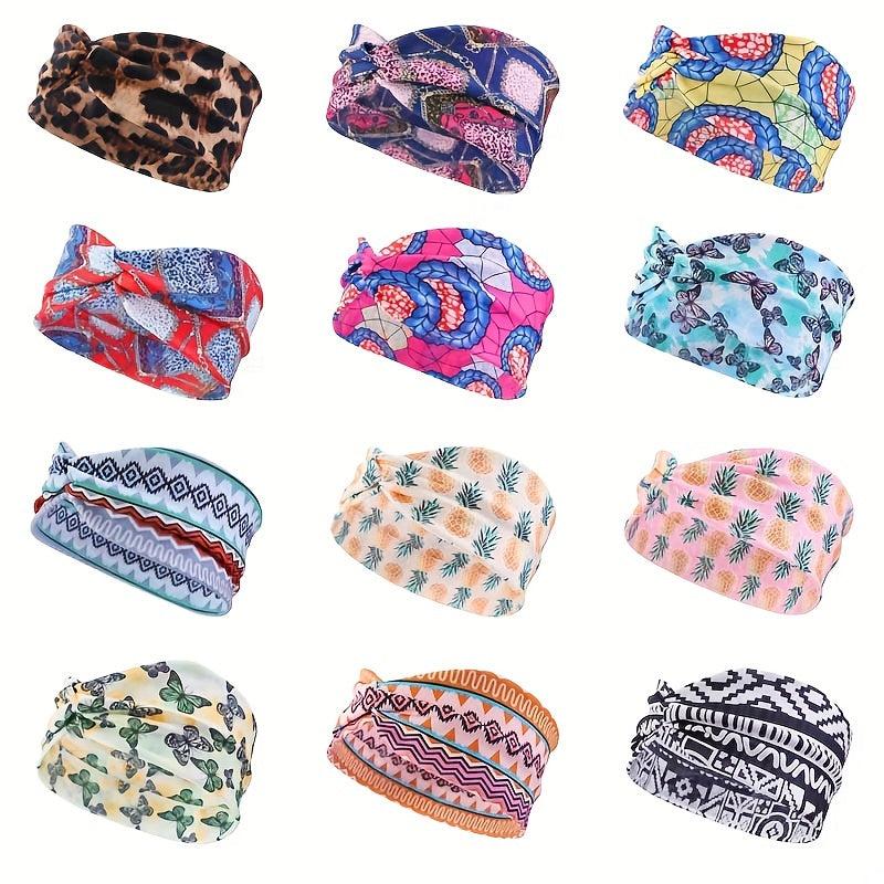 Boho Women Print Cross Knotted Headband Elastic Head Wrap Bandana