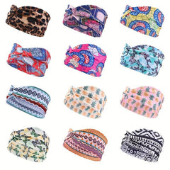 Boho Women Print Cross Knotted Headband Elastic Head Wrap Bandana