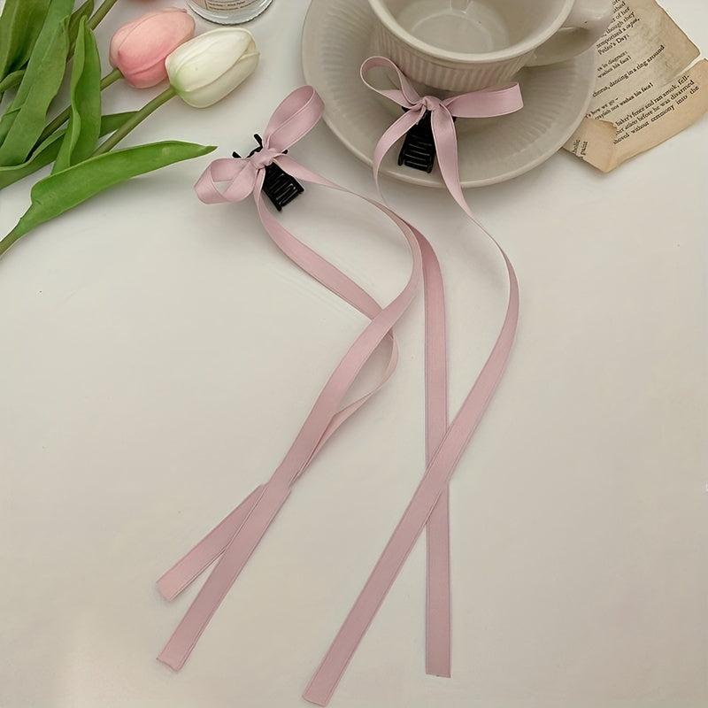 2pcs Braided Hair Ribbon Bow Hair Clip Streamer Hair Card