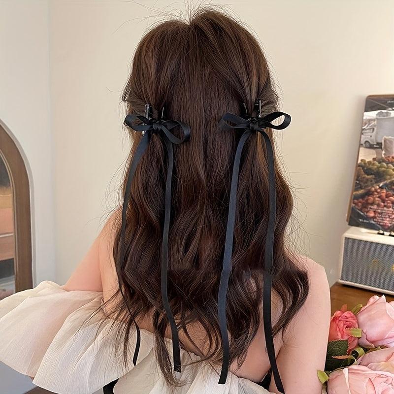 2pcs Braided Hair Ribbon Bow Hair Clip Streamer Hair Card