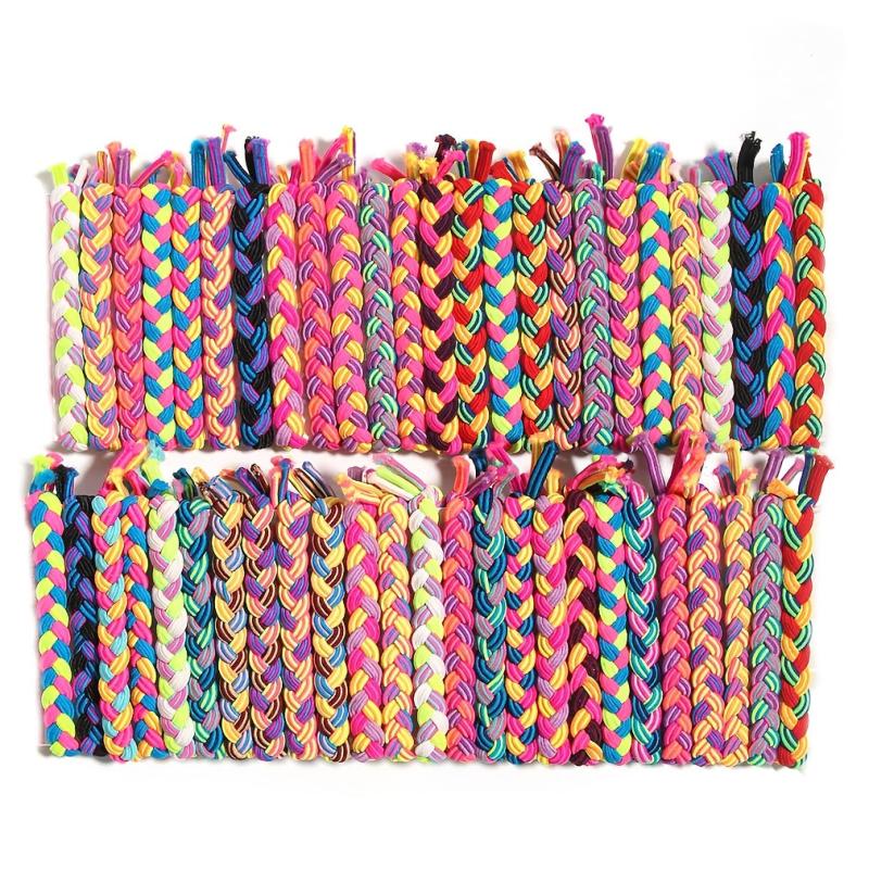 50pcs Colorful Hair Ties Braided Hair Scrunchies Weave Elastic Hair Rope Rubber