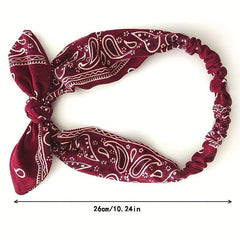 Paisley Print Bohemian Headband Vintage Bowknot Elastic Hair Acc