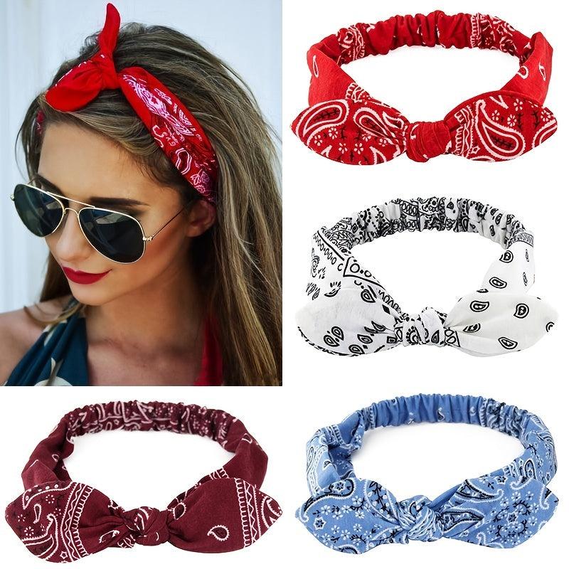 Paisley Print Bohemian Headband Vintage Bowknot Elastic Hair Acc