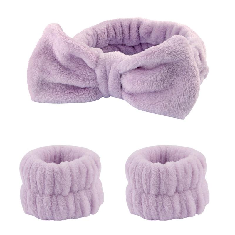 3 Pcs Bow Hair Band And Wristband Set Women Spa Headband