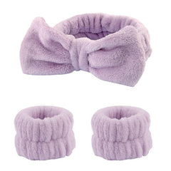 3 Pcs Bow Hair Band And Wristband Set Women Spa Headband