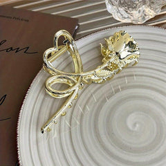 Rose Flower Metal Hair Claw Clip Silvery Non Slip Strong Hold Grip Hair Clip