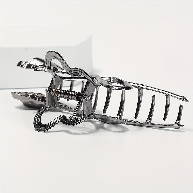 Rose Flower Metal Hair Claw Clip Silvery Non Slip Strong Hold Grip Hair Clip
