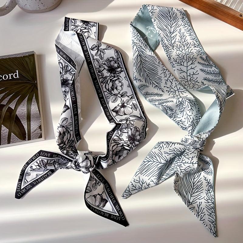 Vintage Floral Silk Ribbon Headband Long Hair Tie Hair Band Scarf Waistband