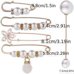 6Pcs Pearl Crystal Brooch Pins Pretty Corsage Pins Clothes Pants Elastic