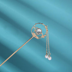 Crystal Pearl Hair Fork Leaves Headdress