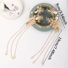 Chinese Style Hanfu Hairclip Faux Pearl Flower Tassel Hairpin
