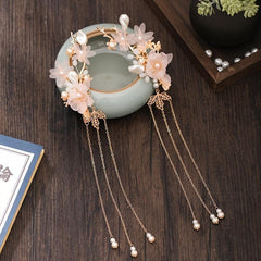 Chinese Style Hanfu Hairclip Faux Pearl Flower Tassel Hairpin