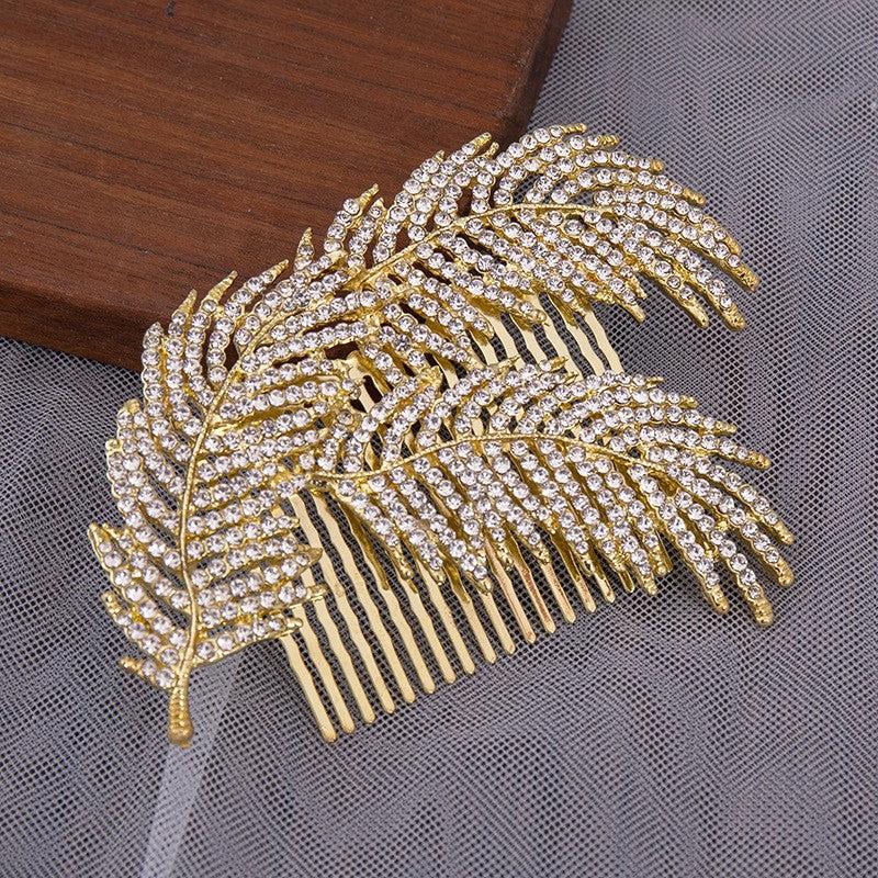 Bridal Hair Comb Rhinestone Leaf Headdress Wedding Hair Pin