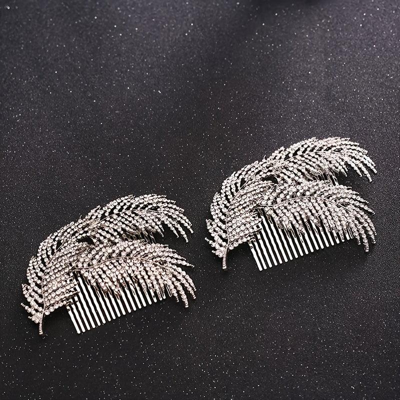 Bridal Hair Comb Rhinestone Leaf Headdress Wedding Hair Pin