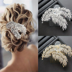 Bridal Hair Comb Rhinestone Leaf Headdress Wedding Hair Pin