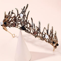 Faux Pearls Crystal Tiara Crown Prom Hair Accessory