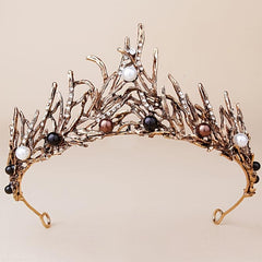 Faux Pearls Crystal Tiara Crown Prom Hair Accessory