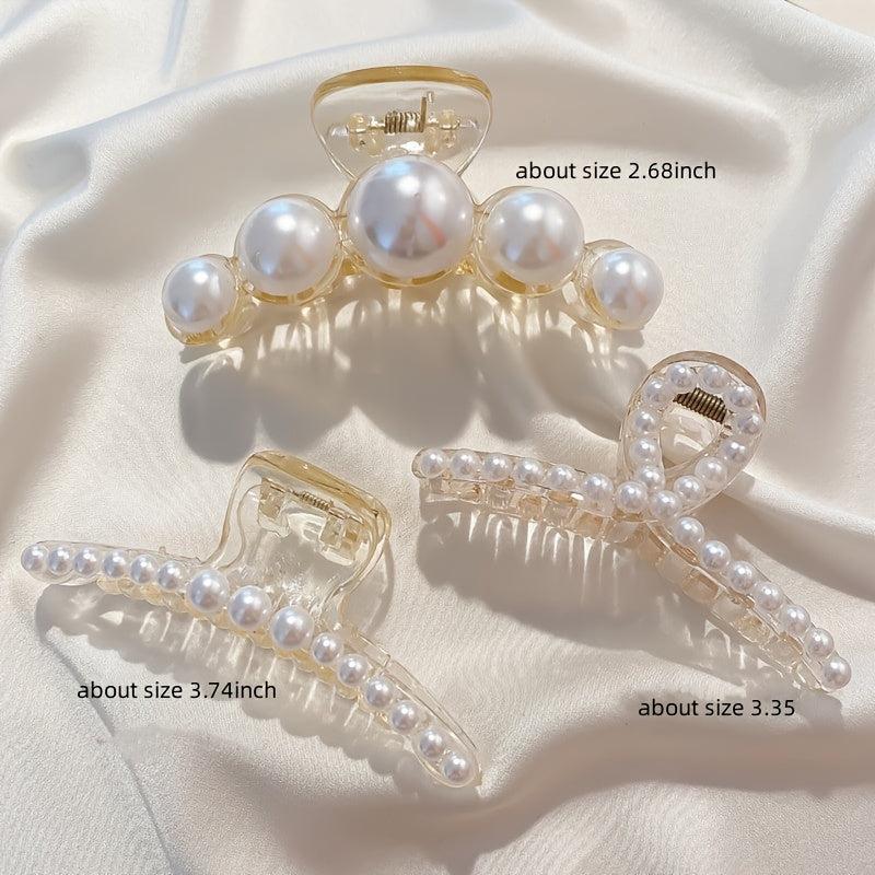 Large Pearl Hair Claw Clips for Thick Hair