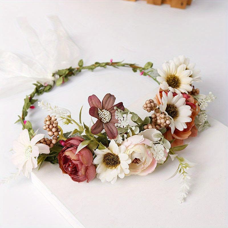 Boho Flower Garland Headdress Bridal Wreath Head Hoop Wedding Hair Accessories