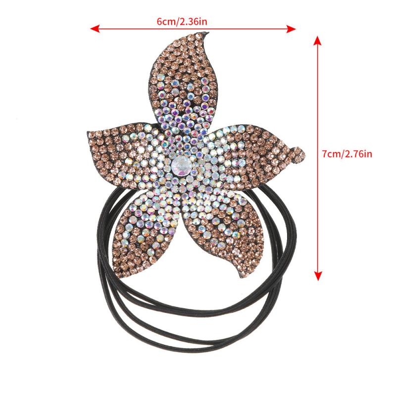 Rhinestones Flower Hair Elastics Ties Ponytail Holder for Girls Women Ladies