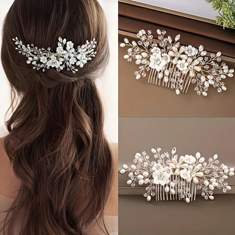 Faux Pearl Hair Comb Flower Hair Comb Side Comb Alloy Hair Accessories
