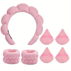 7 Pcs Spa Hair Accessories Headband Makeup Sponge Wristband for Women