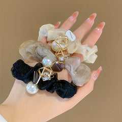 1PC Square Faux Pearl Rhinestone Pendant Scrunchie Hair Decoration