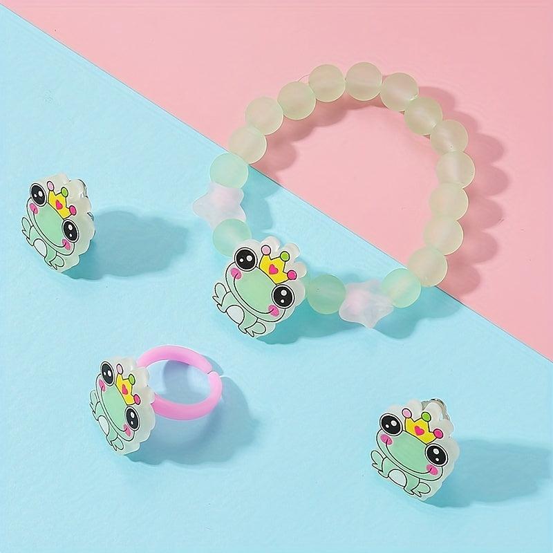 Frog Hair Clip Jelly Bracelet Hair Tie Ring Baby Girls Set