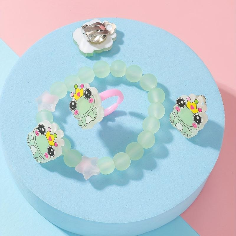Frog Hair Clip Jelly Bracelet Hair Tie Ring Baby Girls Set
