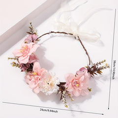 Boho Pink Wreath Flower Headband Crown for Women Girls