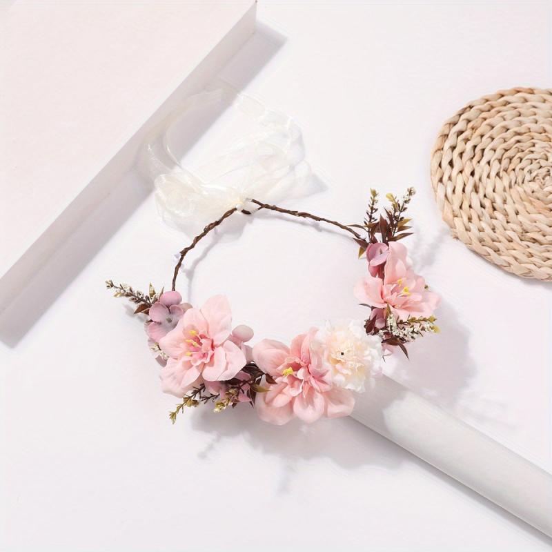 Boho Pink Wreath Flower Headband Crown for Women Girls