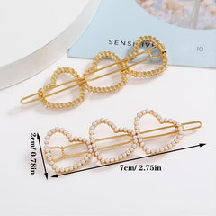 2pcs Faux Pearl Love Hair Clip Golden Hair Accessories