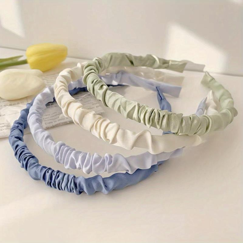 4 Sweet Silk Satin Pleated Headband Hair Hoop Hair Accessories
