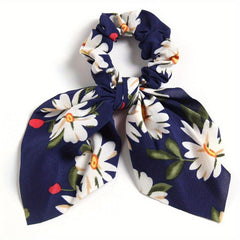 Daisy Print Bow Scrunchie Flower Charm Hair Tie Ponytail Holder