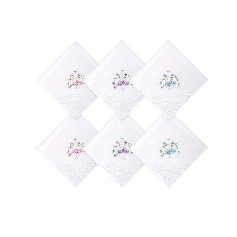 6PCS Butterfly Lace Embroidered Handkerchief Hankies Wedding Supplies