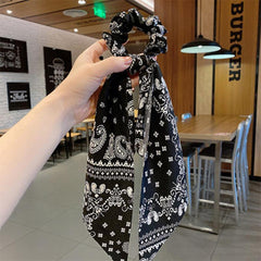 Paisley Print Hair Scarf Scrunchie with Bow