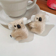2pcs Plush Koala Cartoon Hair Clips for Women & Girls