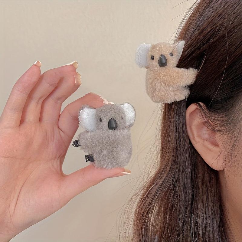 2pcs Plush Koala Cartoon Hair Clips for Women & Girls