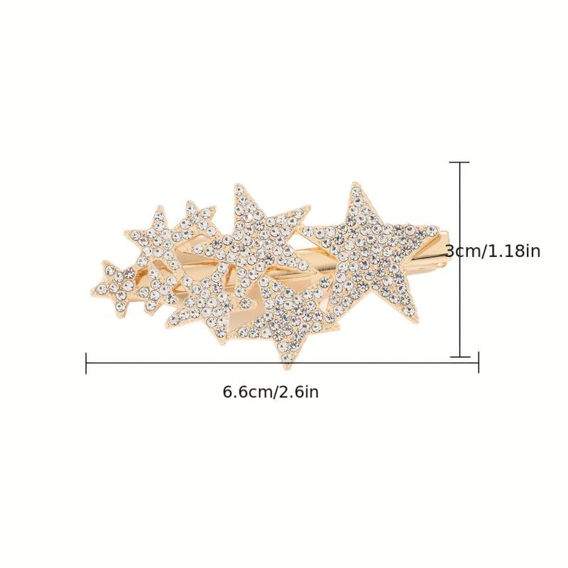 Rhinestone Pentagram Hair Clip Golden Barrette for Women Girls