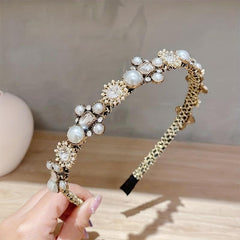 Baroque Rhinestone Headband Faux Pearl Hoop Glitter Hair Band