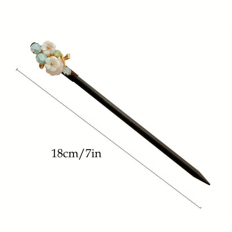 Vintage Flower Hairpin Tassel Faux Pearl Rhinestone Hair Stick