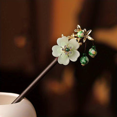 Vintage Flower Hairpin Tassel Faux Pearl Rhinestone Hair Stick