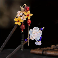 Vintage Flower Hairpin Tassel Faux Pearl Rhinestone Hair Stick