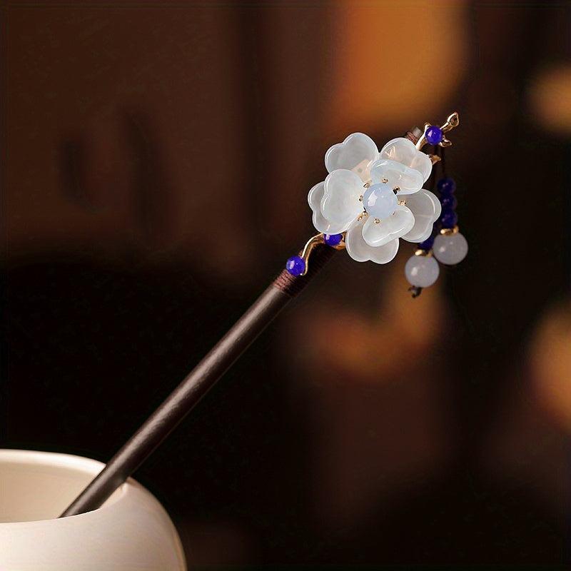Vintage Flower Hairpin Tassel Faux Pearl Rhinestone Hair Stick